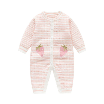 Autumn and Winter Arrival Baby Girls Knitted Strawberry Pattern Rompers-0
