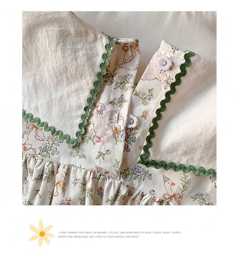 Summer Baby Kids Girls French Sleeveless Floral Pattern Printed Dress
