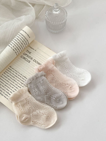 Pairs Summer Super Thin Breathable Socks For Girls: Baby Girls Floral Pattern Socks-3