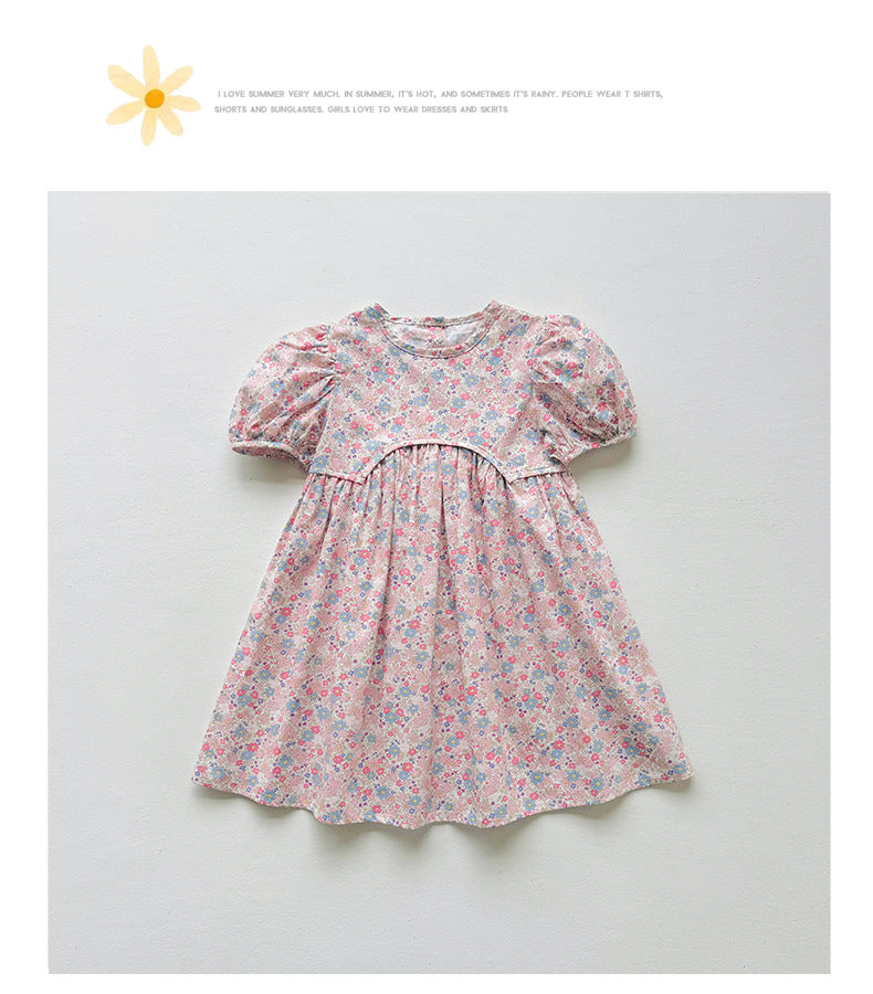 Summer Baby Kids Girls Short-Sleeved Floral Pattern Cute Dress