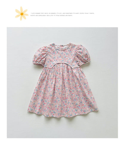 Summer Baby Kids Girls Short-Sleeved Floral Pattern Cute Dress