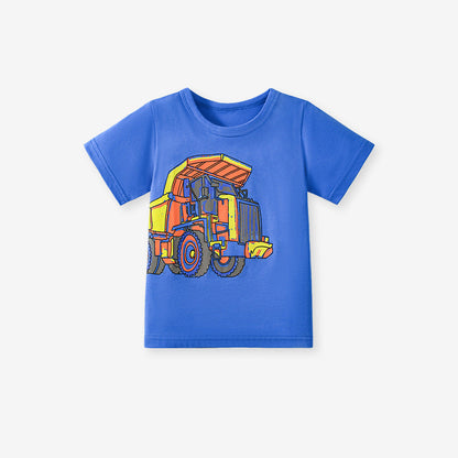 Kids’ Trucks Cartoon Pattern Short Sleeves T-shirt in European and American Style for Summer