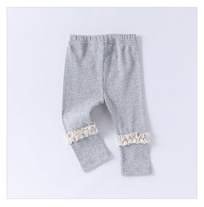 Children’s Spring Lace Trim Attached Breathable Pants for Girls – Home Trousers