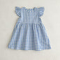 Kids Girls Plaid Short Sleeves Princess Dress-3