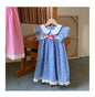 Summer Baby Kids Girls French Fly Sleeves Floral Pattern Embroidered Pattern Plaid Dress