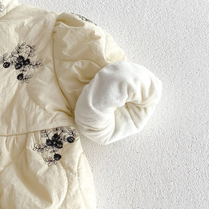 Infant Baby Girl Jacquard Embroidery Thick Warm Long Sleeve One Piece In Winter