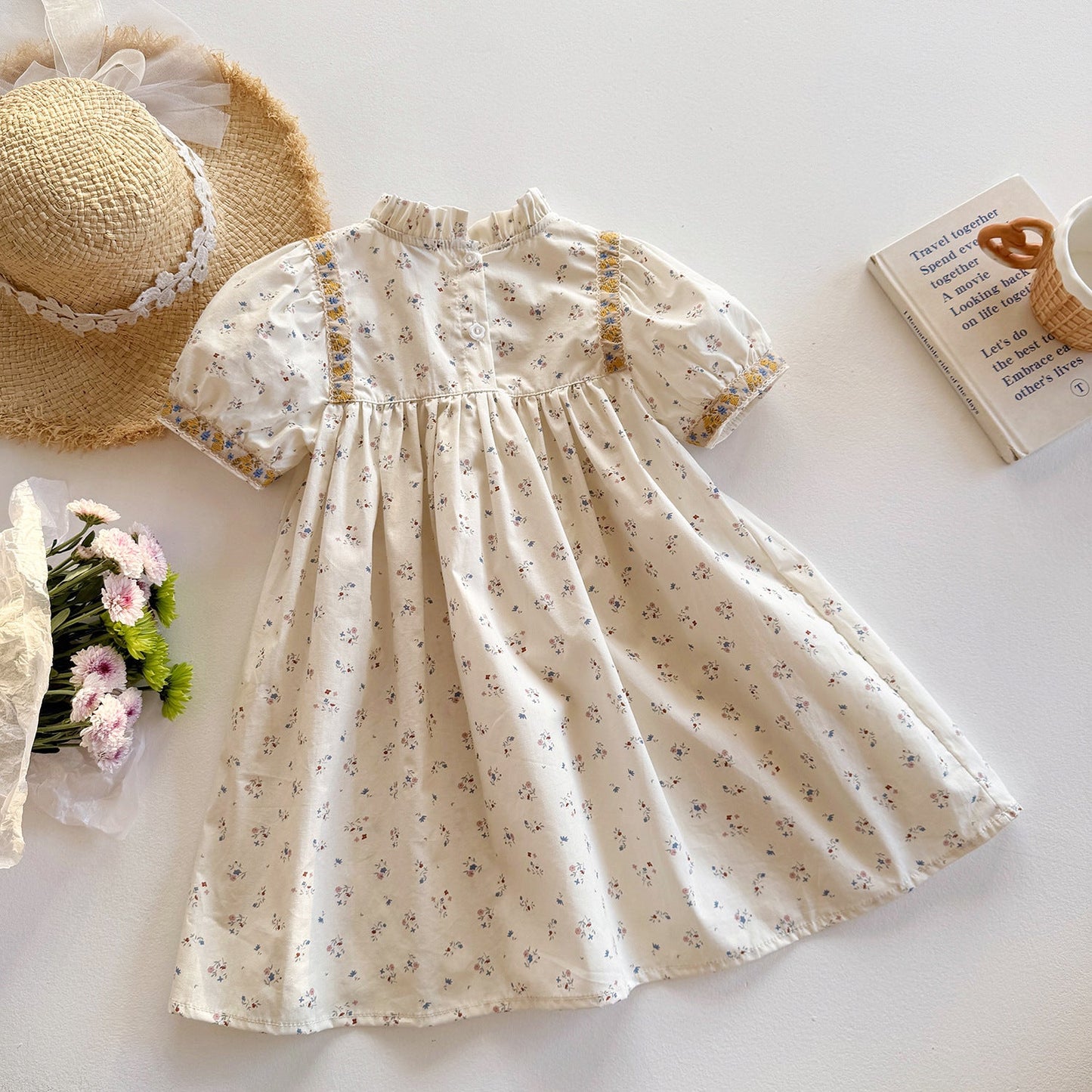 Summer Arrival Baby Kids Girls Cute Short Sleeves Flowers Pattern Printed Dress