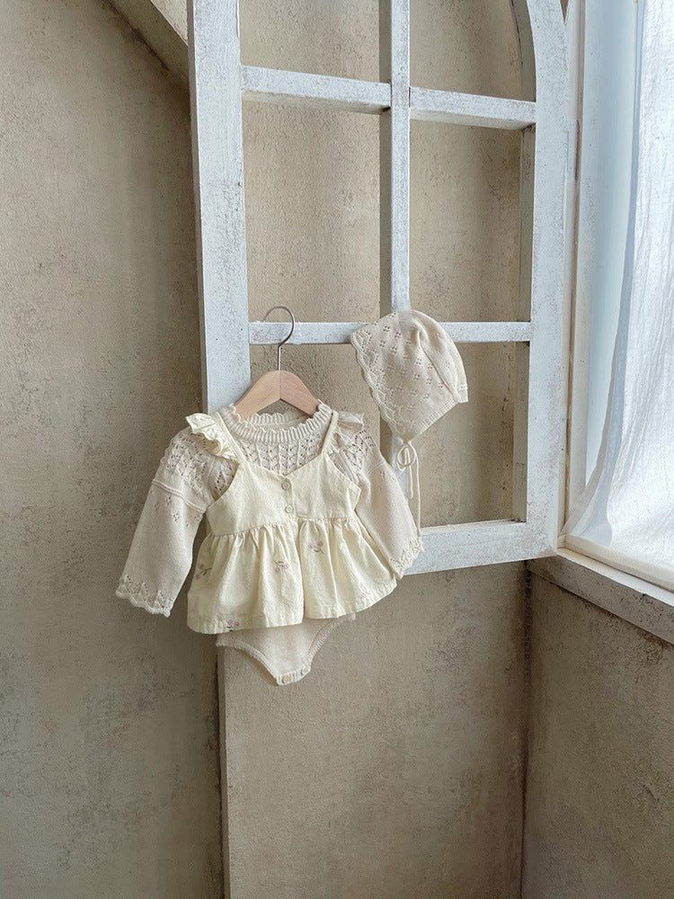 Baby Girl 1pc Floral Embroidered Graphic Ruffle Sling Tops & Shorts Sets