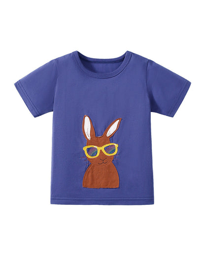 Kids’ Rabbits Cartoon Pattern Short Sleeves T-shirt in European and American Style for Summer