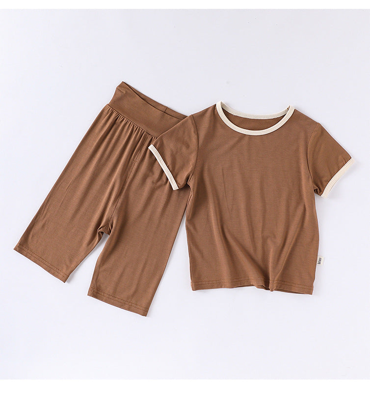 Summer Baby Kids Simple Color Patchwork Top and Plain Pants Casual Clothing Set