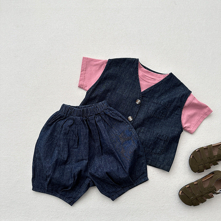 Summer New Arrival Kids Unisex V Neck Sleeveless Single Breasted Top Vest