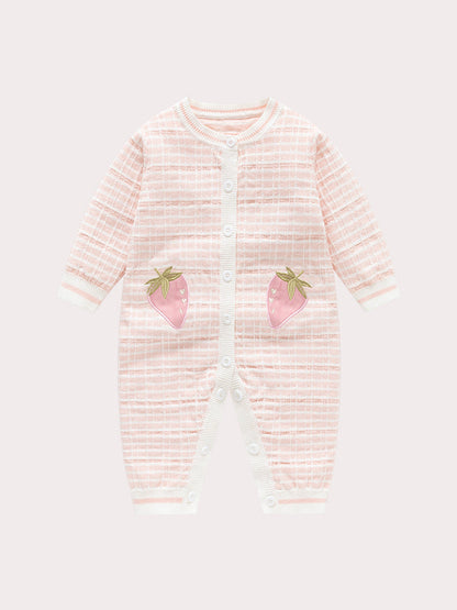 Autumn and Winter Arrival Baby Girls Knitted Strawberry Pattern Rompers-3