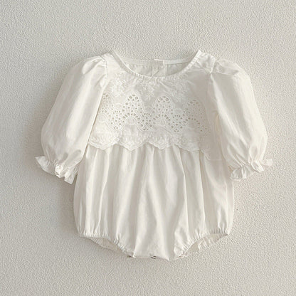 Spring/Autumn Baby Onesies And Dress For Girls With White Lace Trim – Princess Sister Matching Set