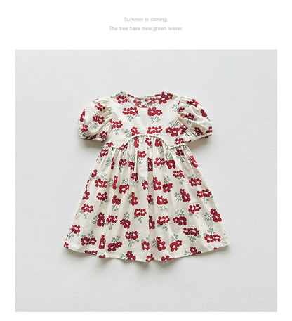 Summer Baby Kids Girls Short-Sleeved Floral Pattern Cute Dress