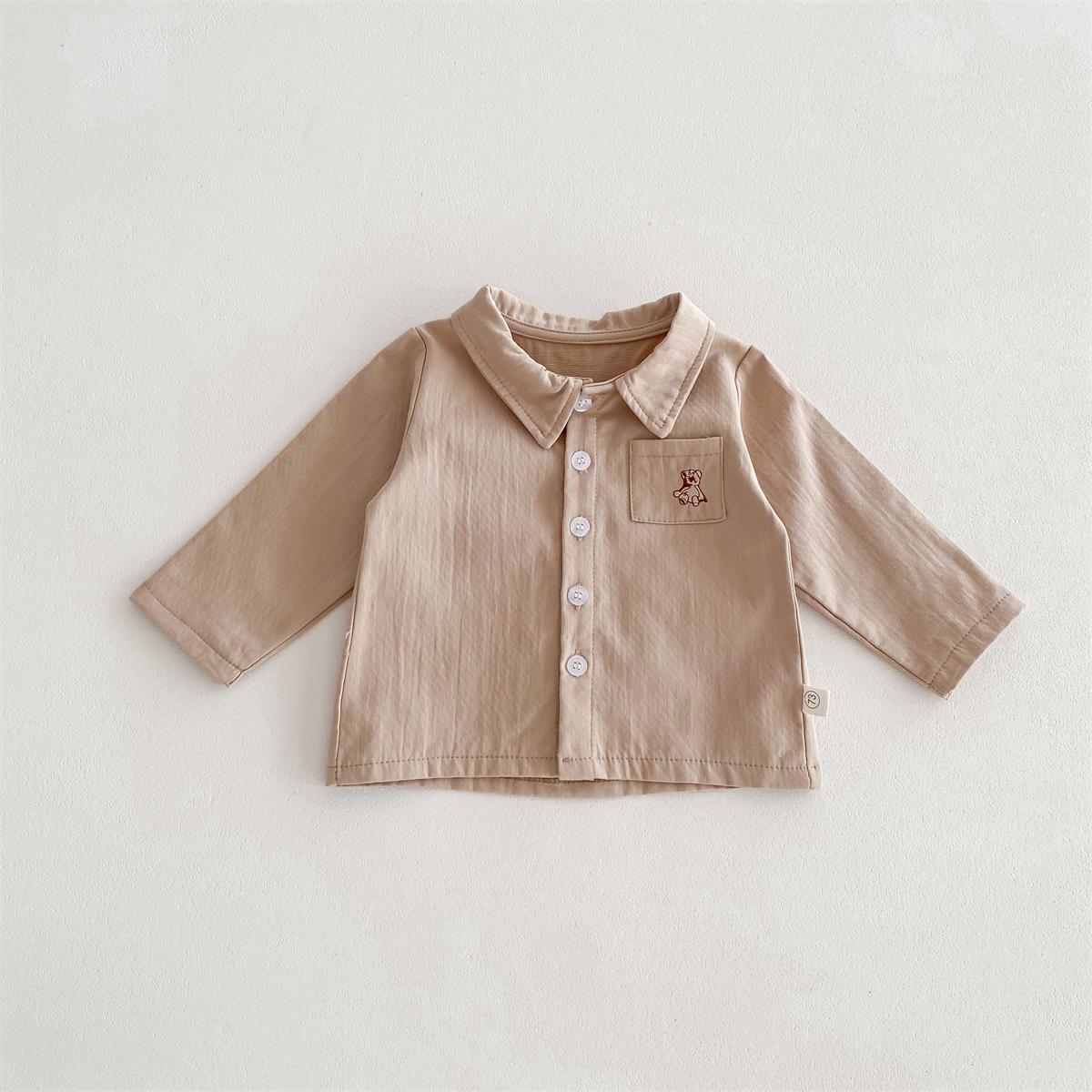 Spring Baby Kids Unisex Plain Long Sleeves Base Shirt And Overalls Clothing Set