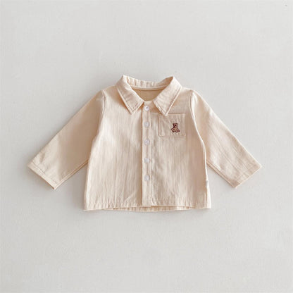 Spring Baby Kids Unisex Plain Long Sleeves Base Shirt And Overalls Clothing Set
