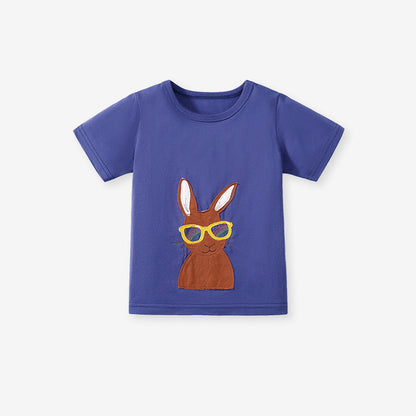 Kids’ Rabbits Cartoon Pattern Short Sleeves T-shirt in European and American Style for Summer