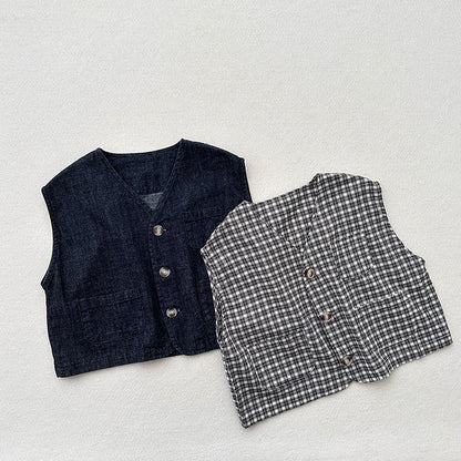 Summer New Arrival Kids Unisex V Neck Sleeveless Single Breasted Top Vest