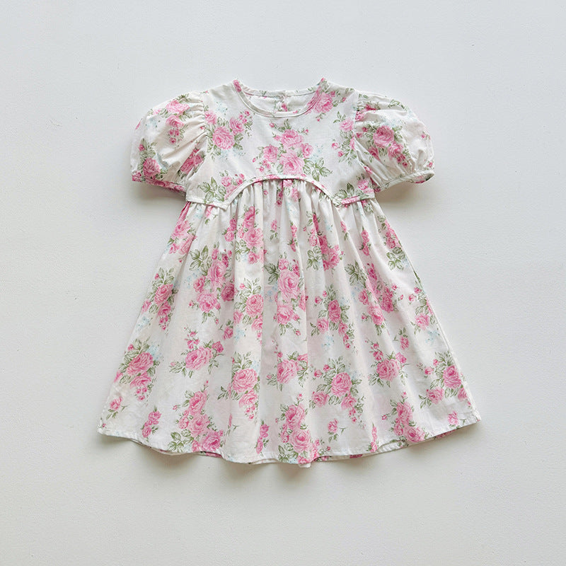 Summer Baby Kids Girls Short-Sleeved Floral Pattern Cute Dress