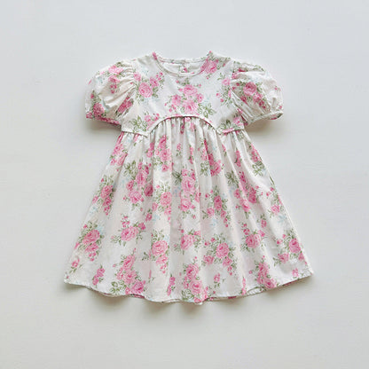 Summer Baby Kids Girls Short-Sleeved Floral Pattern Cute Dress