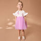 Summer Pure Cotton Cartoon Dancers Pattern Short Sleeves Tulle Patchwork Dress for Stylish Girls