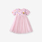 Summer Arrival Polka Dots Pattern Short Sleeves Tulle Patchwork Dress for Stylish Girls