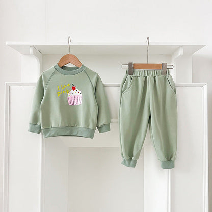 Spring and Autumn Kids Unisex Cute Cartoon Pattern Long Sleeves Top Pullover and Pants clothing Set
