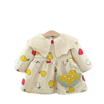 Autumn and Winter Arrival Baby Girls Long Sleeves Fruits Print Dress