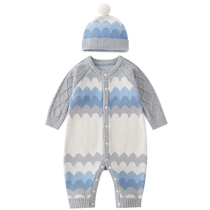 Geometric Pattern Knitted All One Piece Romper
