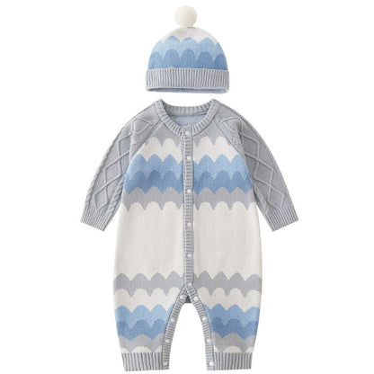 Geometric Pattern Knitted All One Piece Romper