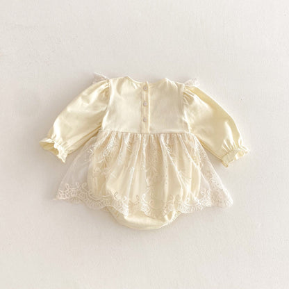 Spring Arrival Baby Girls Cute Floral Embroidered Tulle Long Sleeves Onesies
