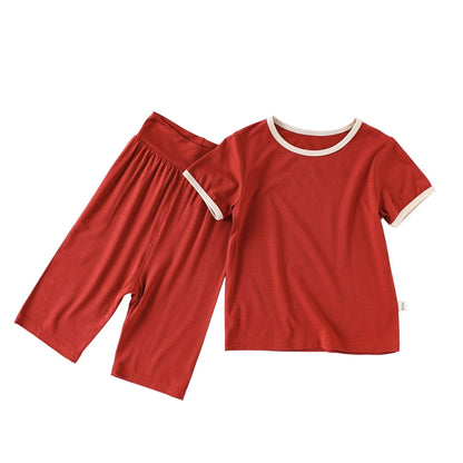 Summer Baby Kids Simple Color Patchwork Top and Plain Pants Casual Clothing Set