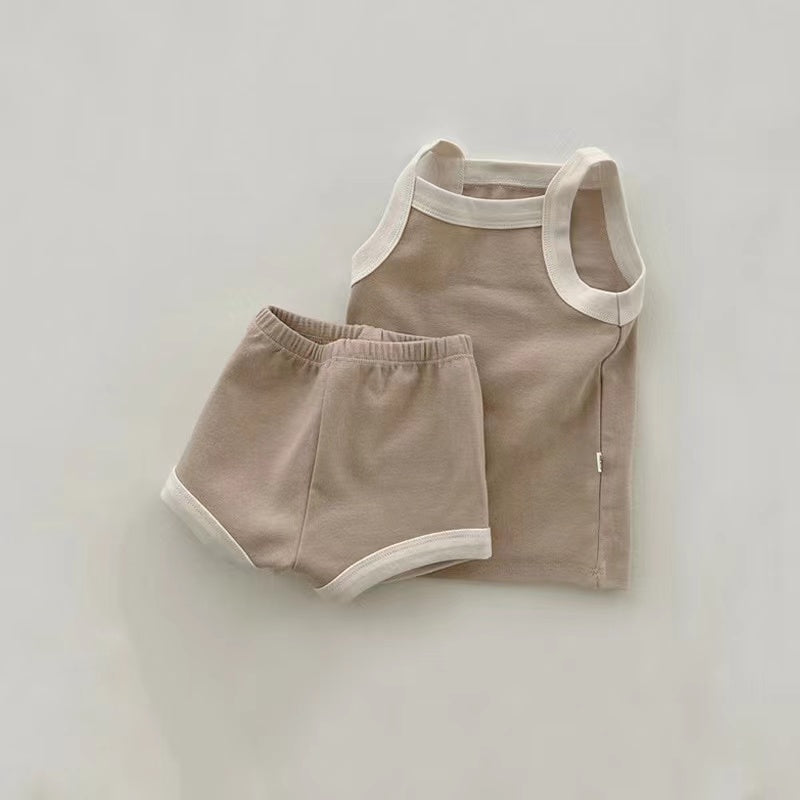 Baby Girl Solid Color Thin Style Pure Cotton Vest Combo Shorts 2 Pieces Sets Home Clothes