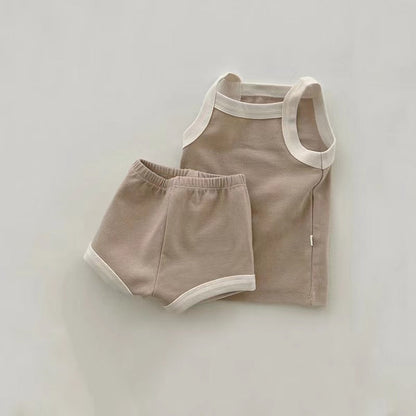 Baby Girl Solid Color Thin Style Pure Cotton Vest Combo Shorts 2 Pieces Sets Home Clothes