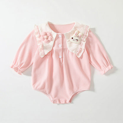 Spring Arrival Baby Girls Flowers and Rabbits Pattern Pink Onesies Bodysuits