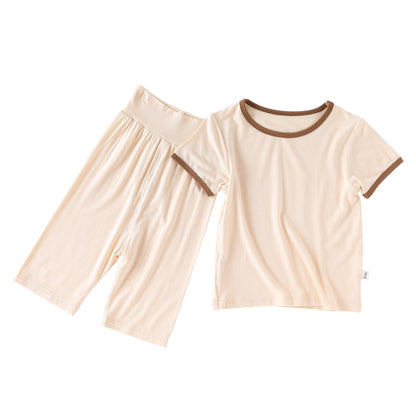 Summer Baby Kids Simple Color Patchwork Top and Plain Pants Casual Clothing Set