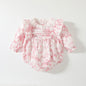 Spring Arrival Baby Girls Flowers Pattern Lace-Trim Collar Onesies Bodysuits-0
