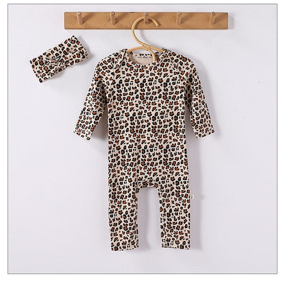 Spring Arrival Baby Unisex Long Sleeves Leopard Pattern Rompers and Onesies