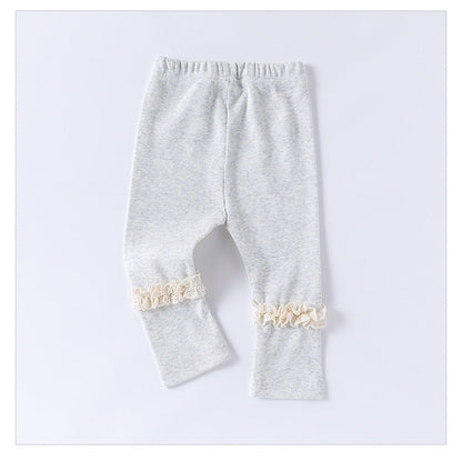 Children’s Spring Lace Trim Attached Breathable Pants for Girls – Home Trousers