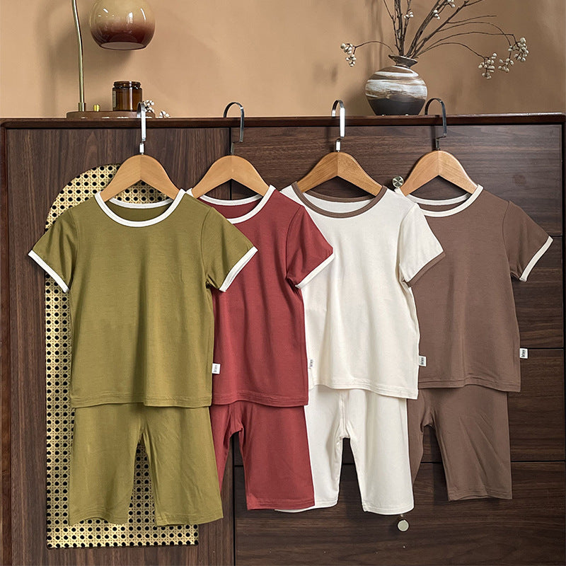 Summer Baby Kids Simple Color Patchwork Top and Plain Pants Casual Clothing Set