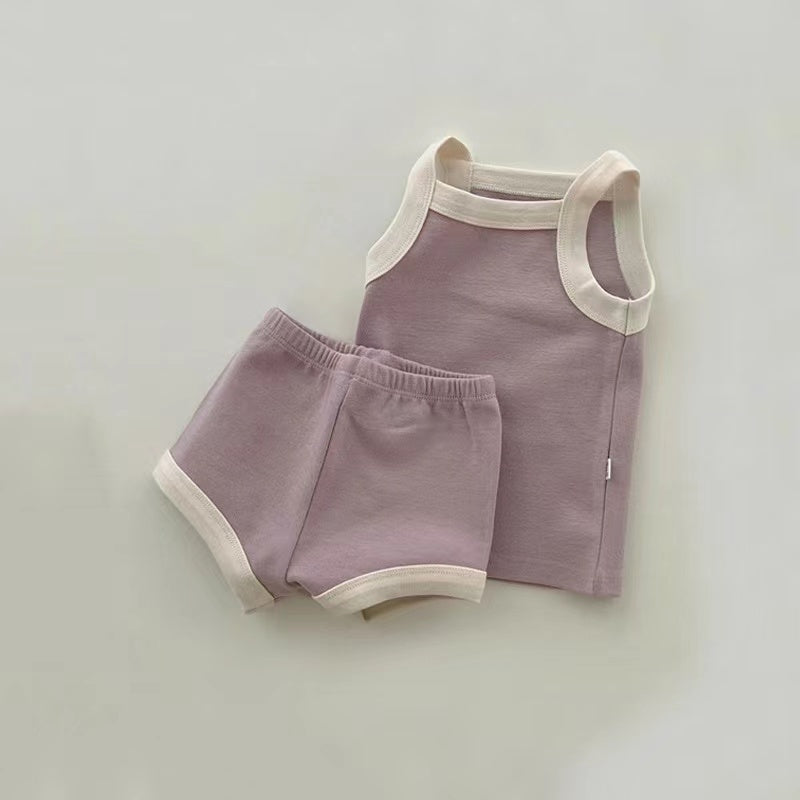 Baby Girl Solid Color Thin Style Pure Cotton Vest Combo Shorts 2 Pieces Sets Home Clothes